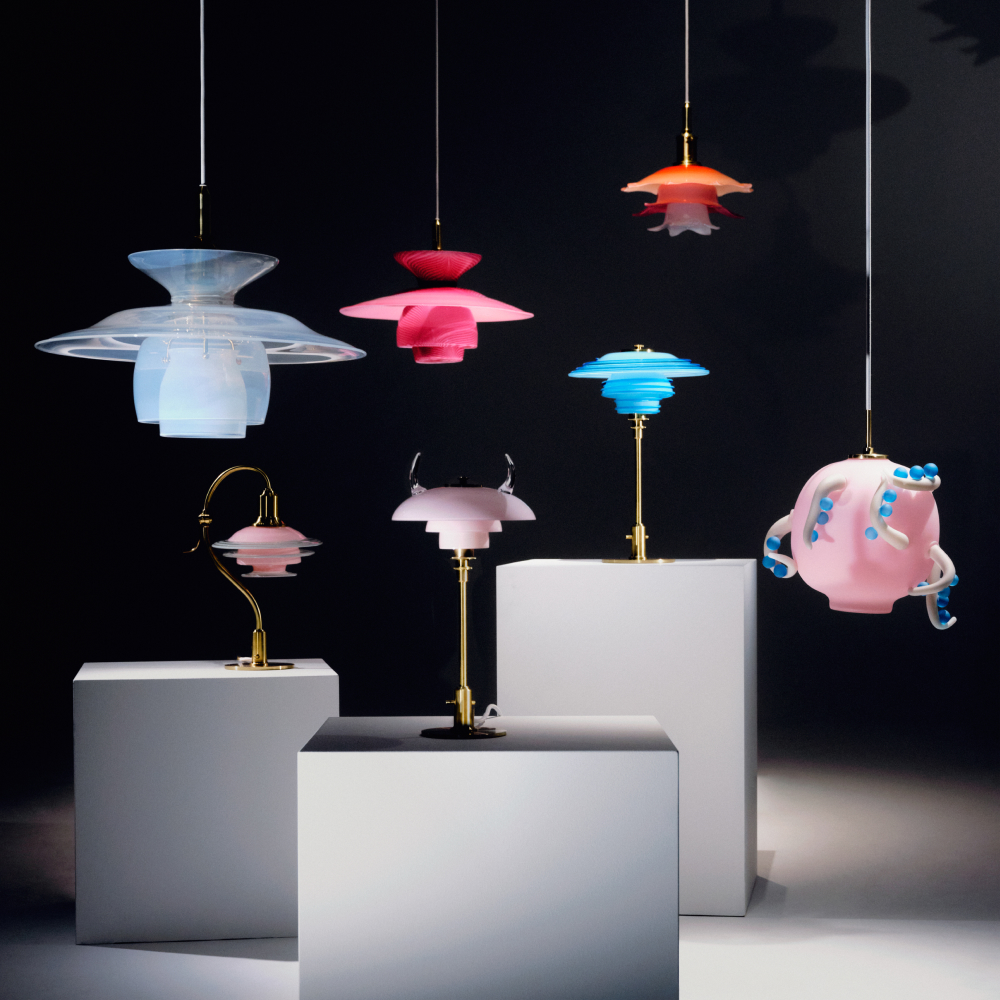 The seven pieces in the Home in Heven collection, created as part of a collaboration with Louis Poulsen, were realized by master glassblower Elliot Walker