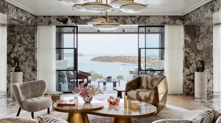 Sydney living room by Greg Natalie overlooking Mosman Bay as seen in Phaidon's book Defining Style by Joan Barzilay Freund